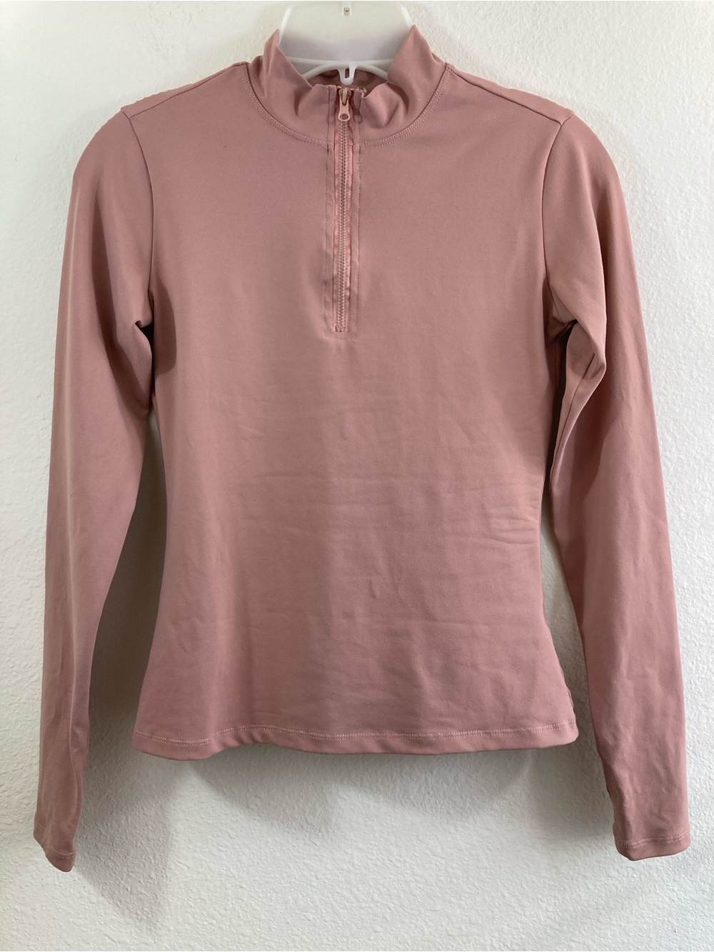 Women's Rose Blush Half Zip Activewear Top Size S Thumb Holes Stretch